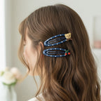 Navy Pearl Beaded Hair Clips Set With Charm Details