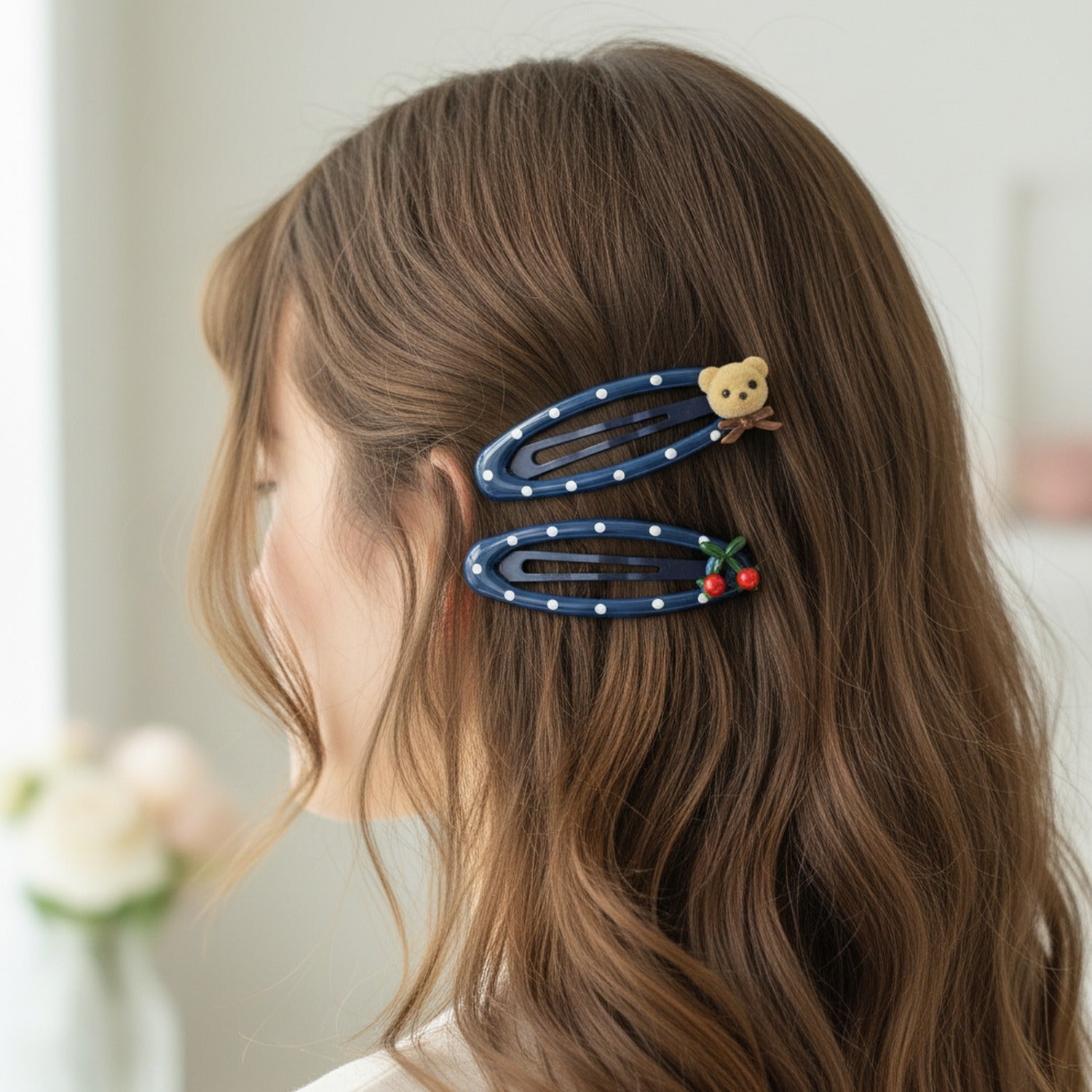 Navy Pearl Beaded Hair Clips Set With Charm Details
