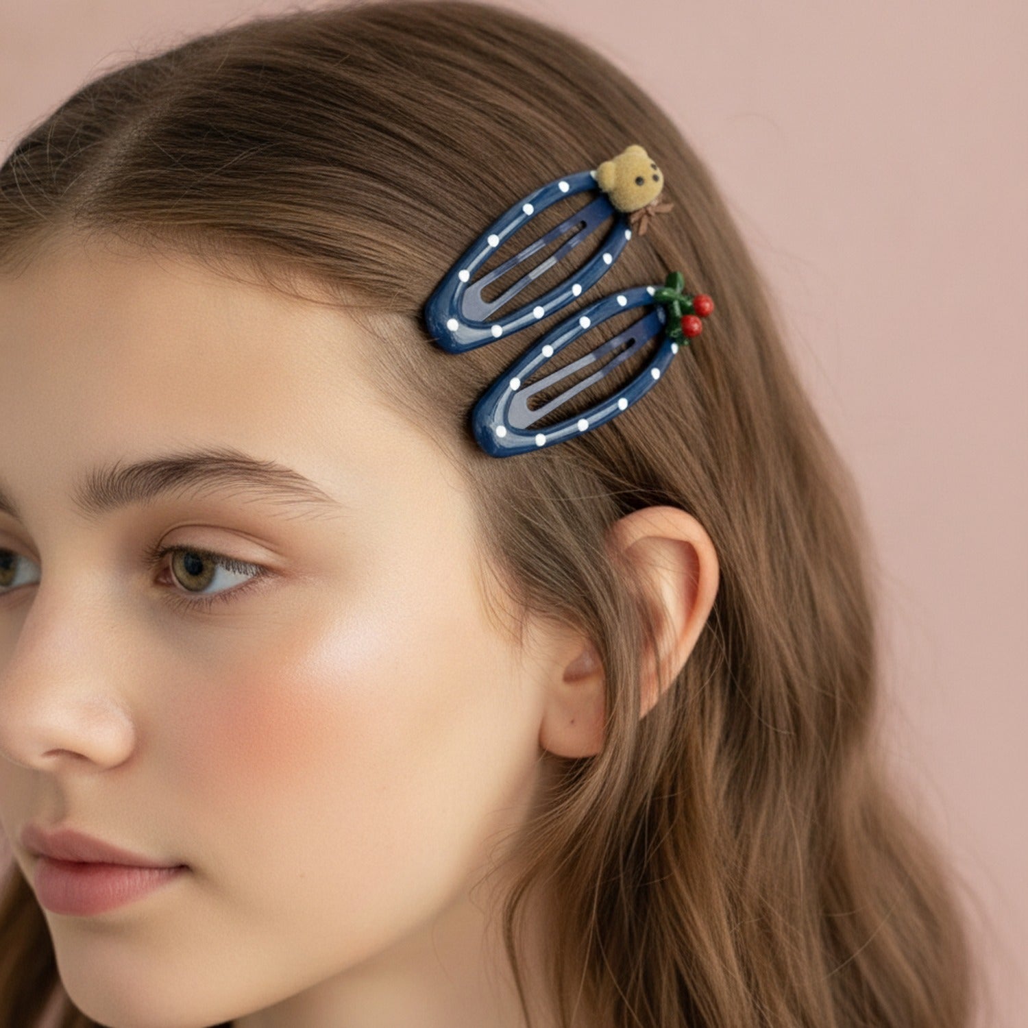 Navy Pearl Beaded Hair Clips Set With Charm Details – hair accessories (view 3)