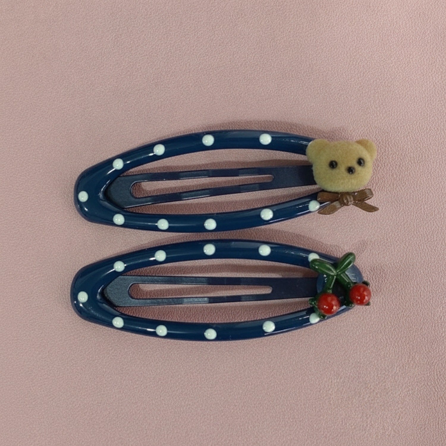 Navy Pearl Beaded Hair Clips Set With Charm Details