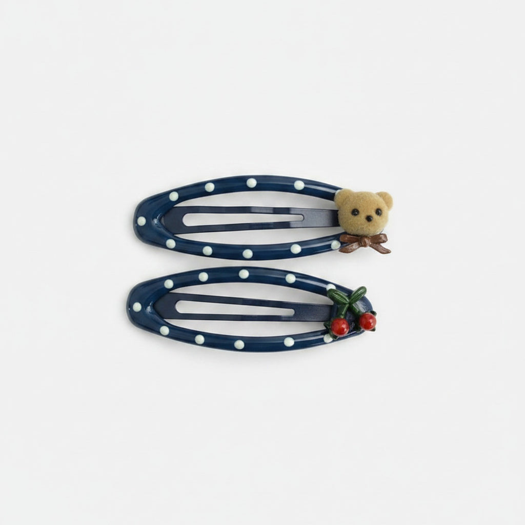Navy Pearl Beaded Hair Clips Set With Charm Details – hair accessories (view 1)