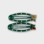 Green Polka Dot Hair Clips With Bear and Berries Charm