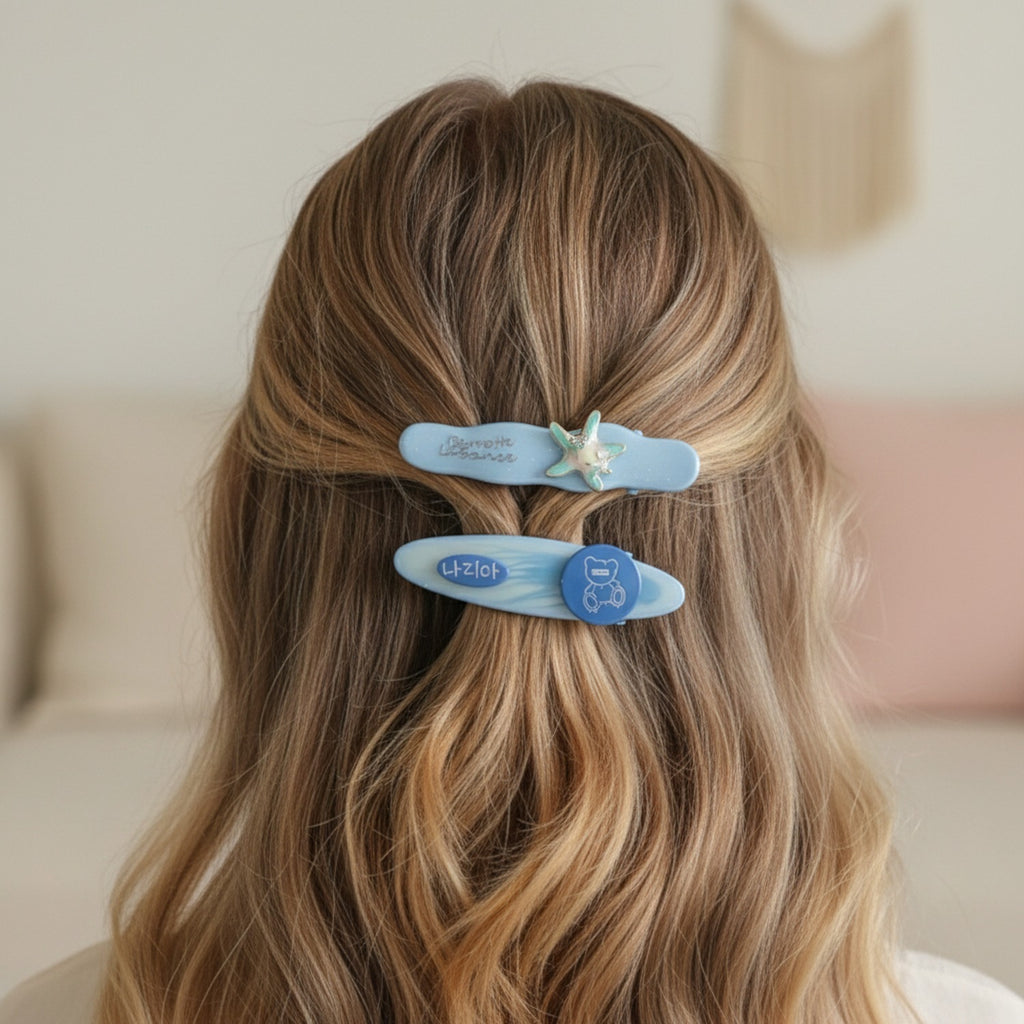 Blue Starfish Pearl Hair Clip Set