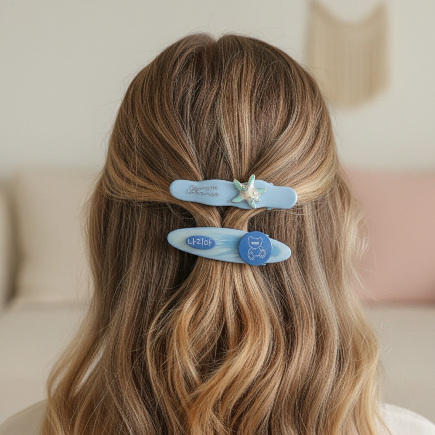 Blue Starfish Pearl Hair Clip Set