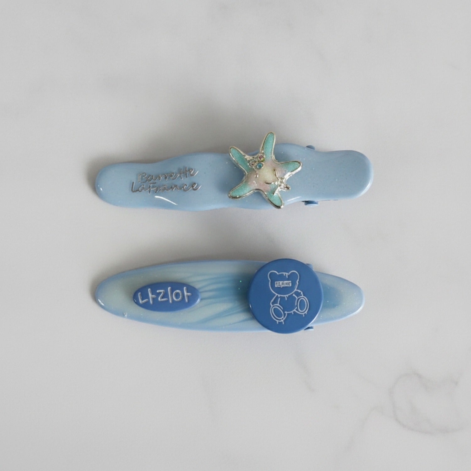 Blue Starfish Pearl Hair Clip Set