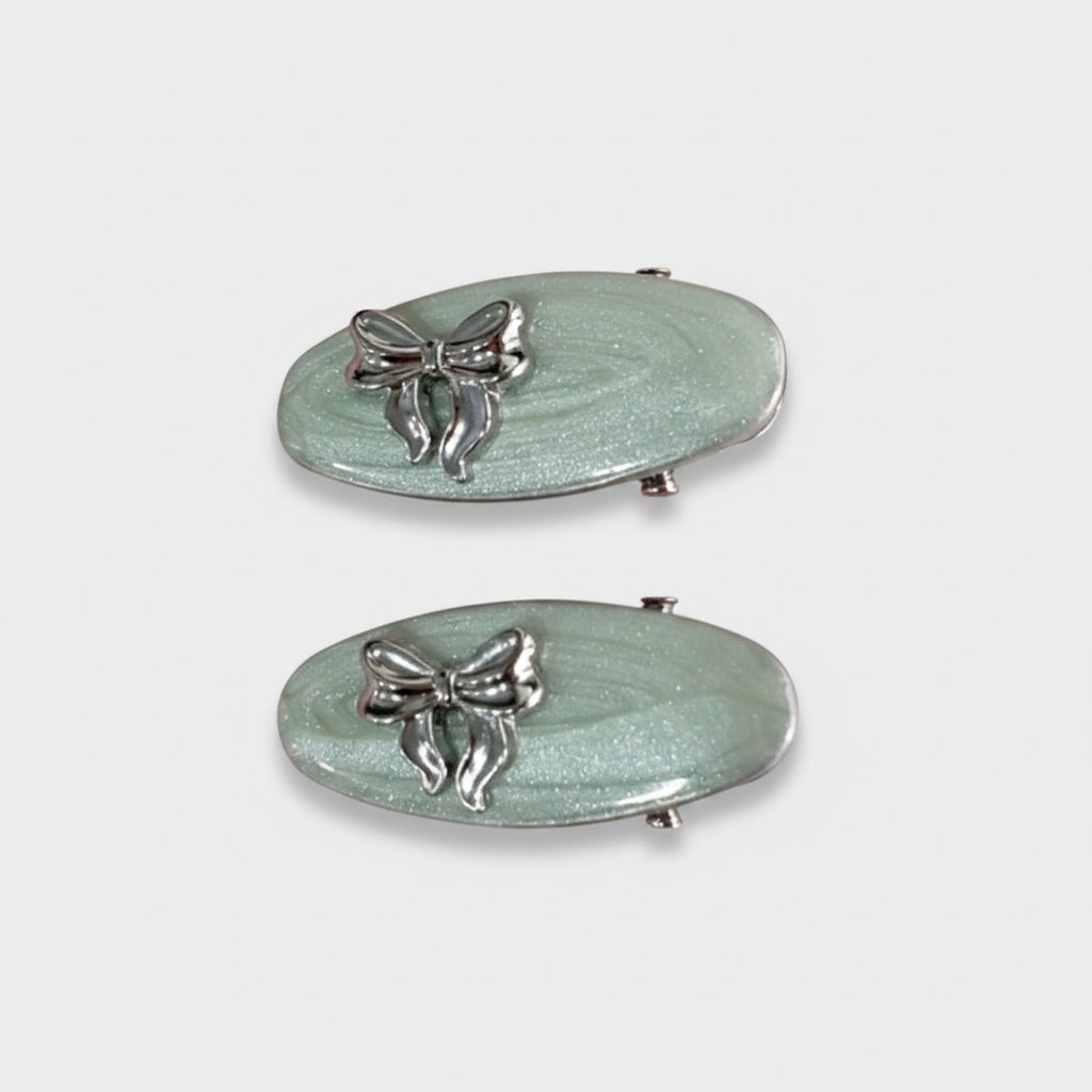 Sage Green Bow Hair Clips Set