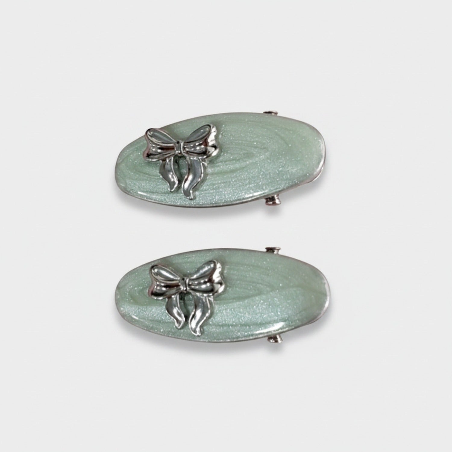 Sage Green Bow Hair Clips Set