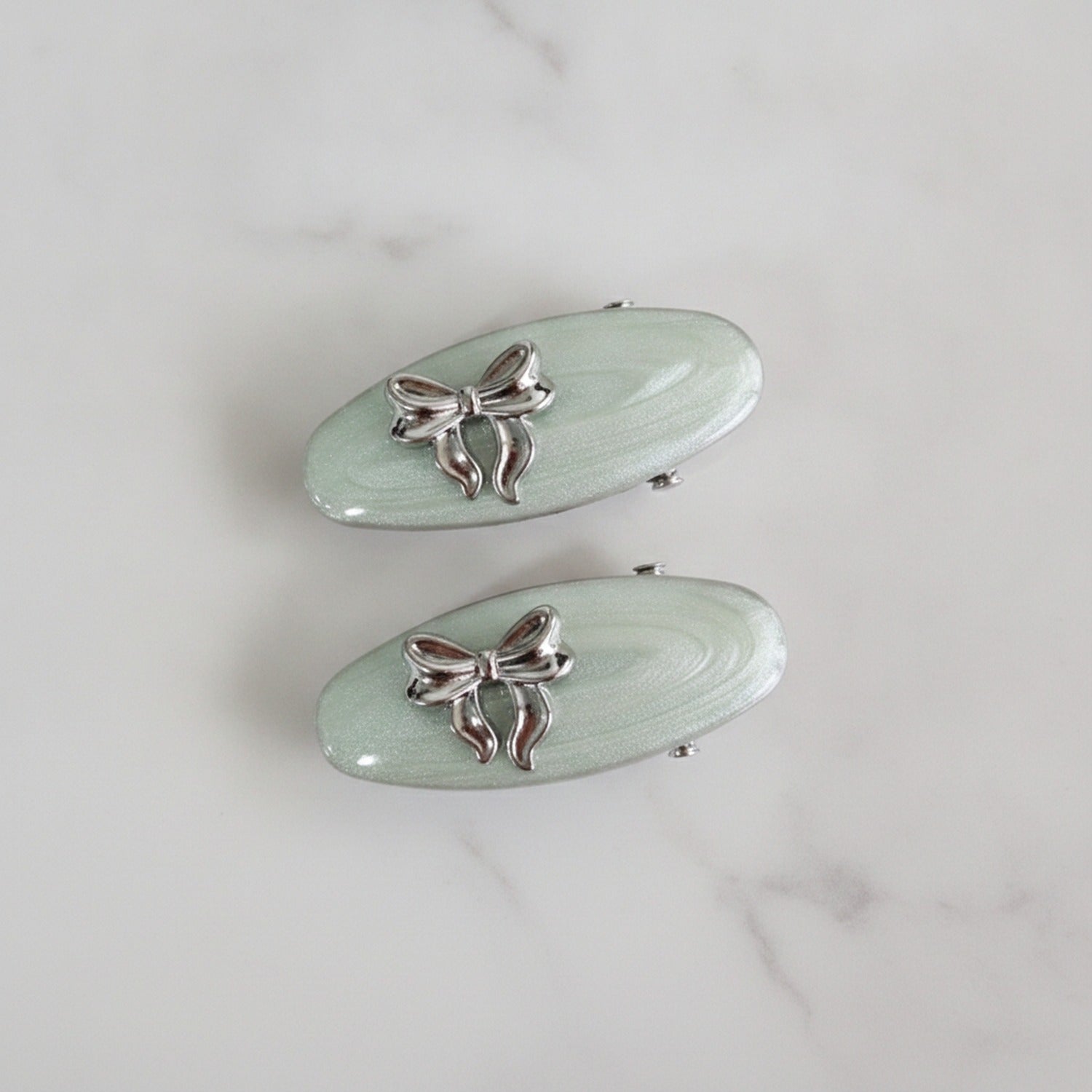 Sage Green Bow Hair Clips Set