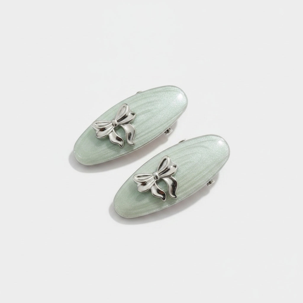 Sage Green Bow Hair Clips Set – hair accessories (view 1)