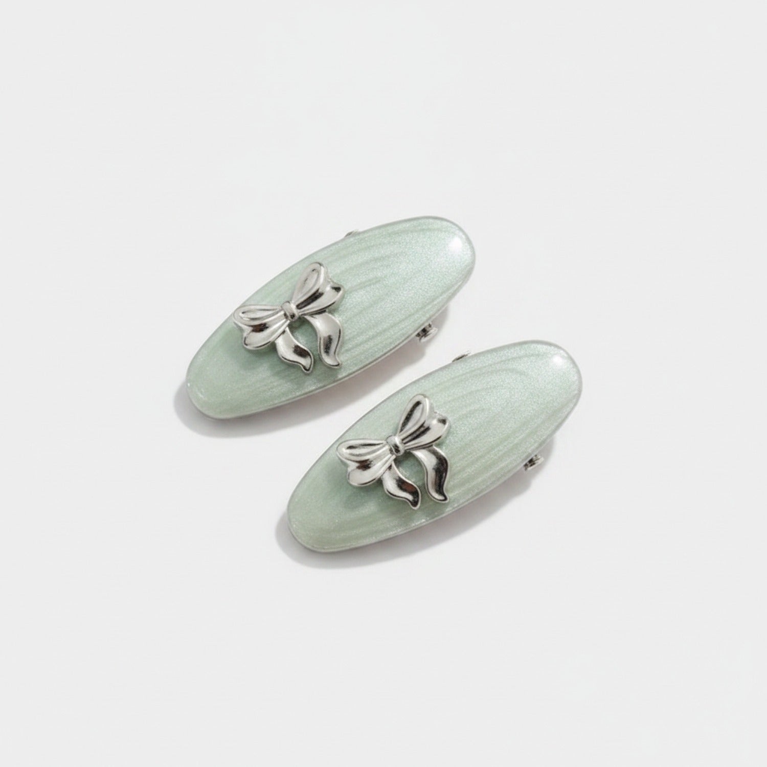 Sage Green Bow Hair Clips Set