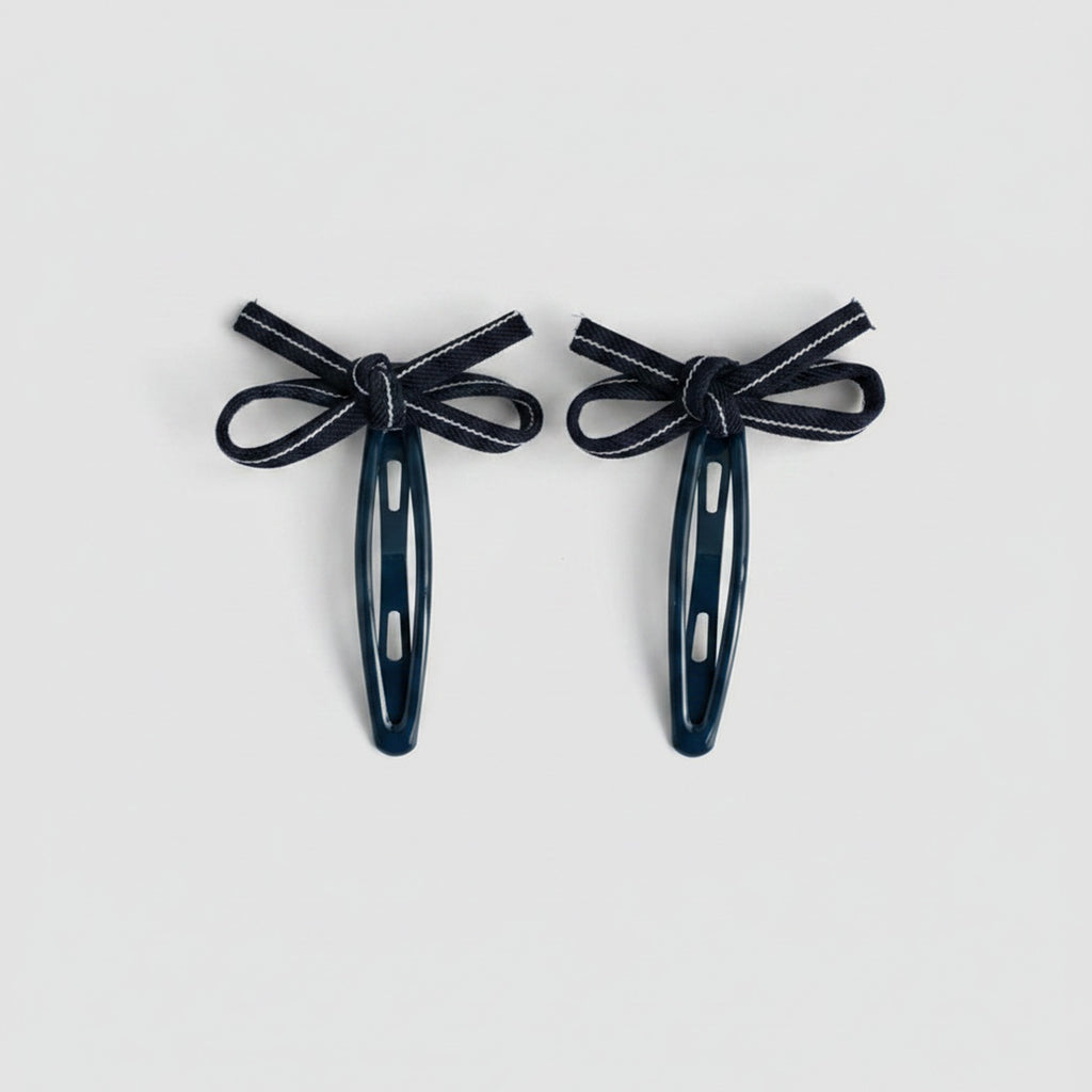 Navy Ribbon Bow Hair Clips Set