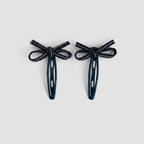 Navy Ribbon Bow Hair Clips Set