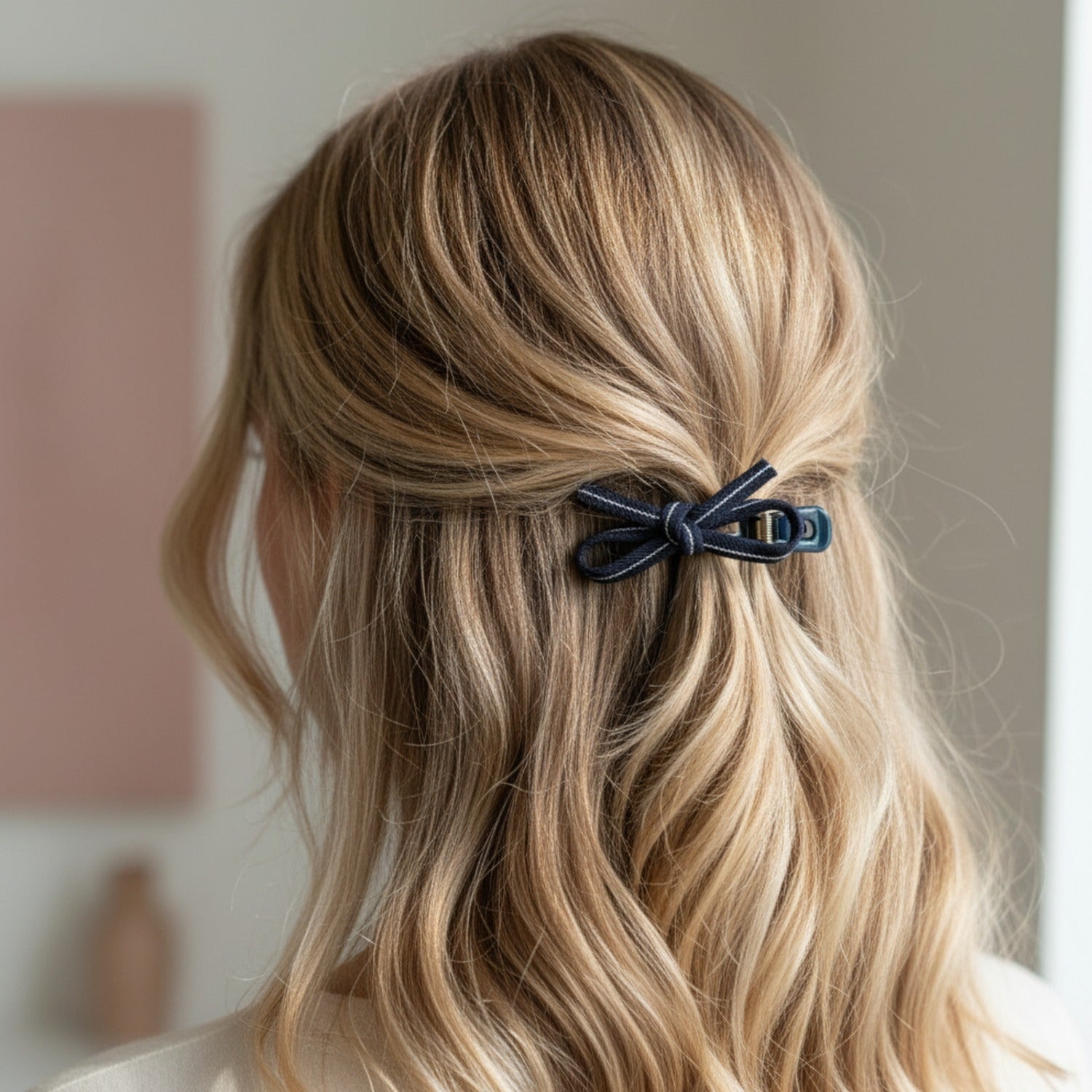 Navy Ribbon Bow Hair Clips Set