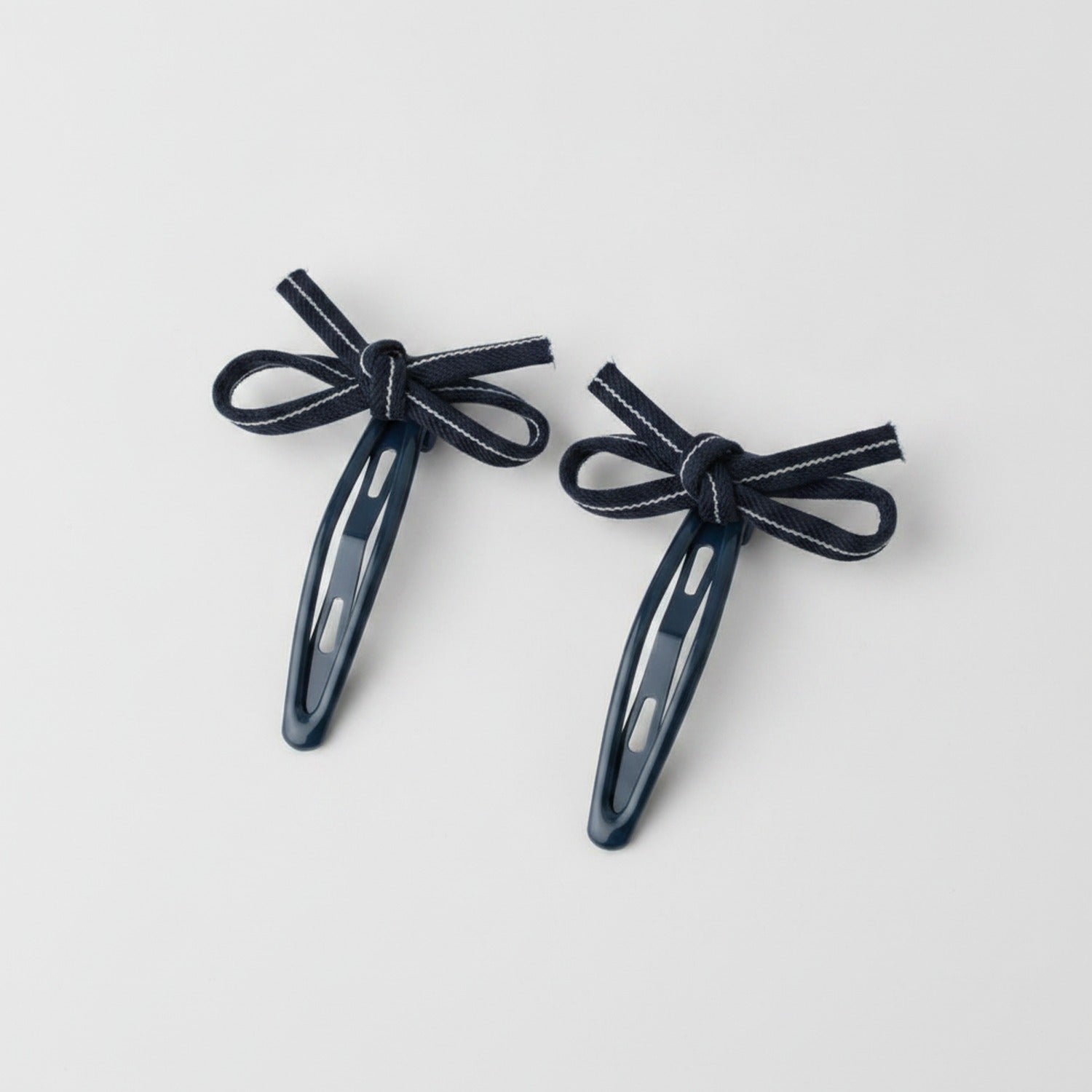 Navy Ribbon Bow Hair Clips Set