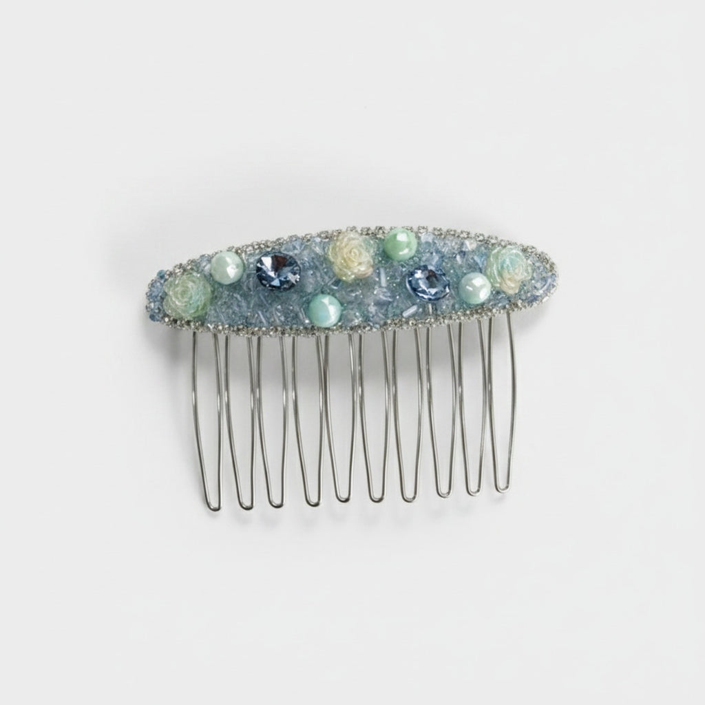Pastel Beaded Flower Hair Comb Clip
