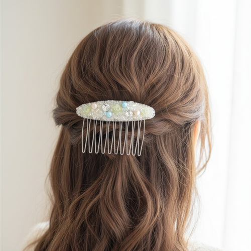 Beaded Pearl Rhinestone Hair Comb Clip