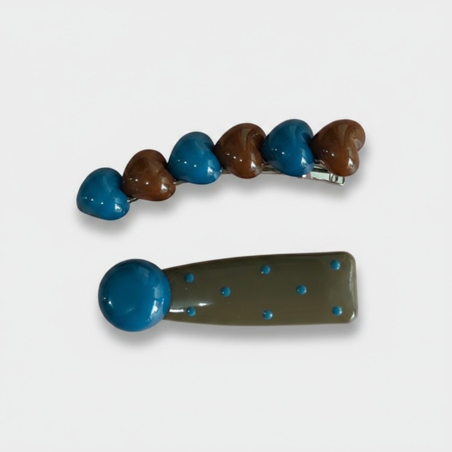 Blue and Brown Teardrop Hair Clip Set