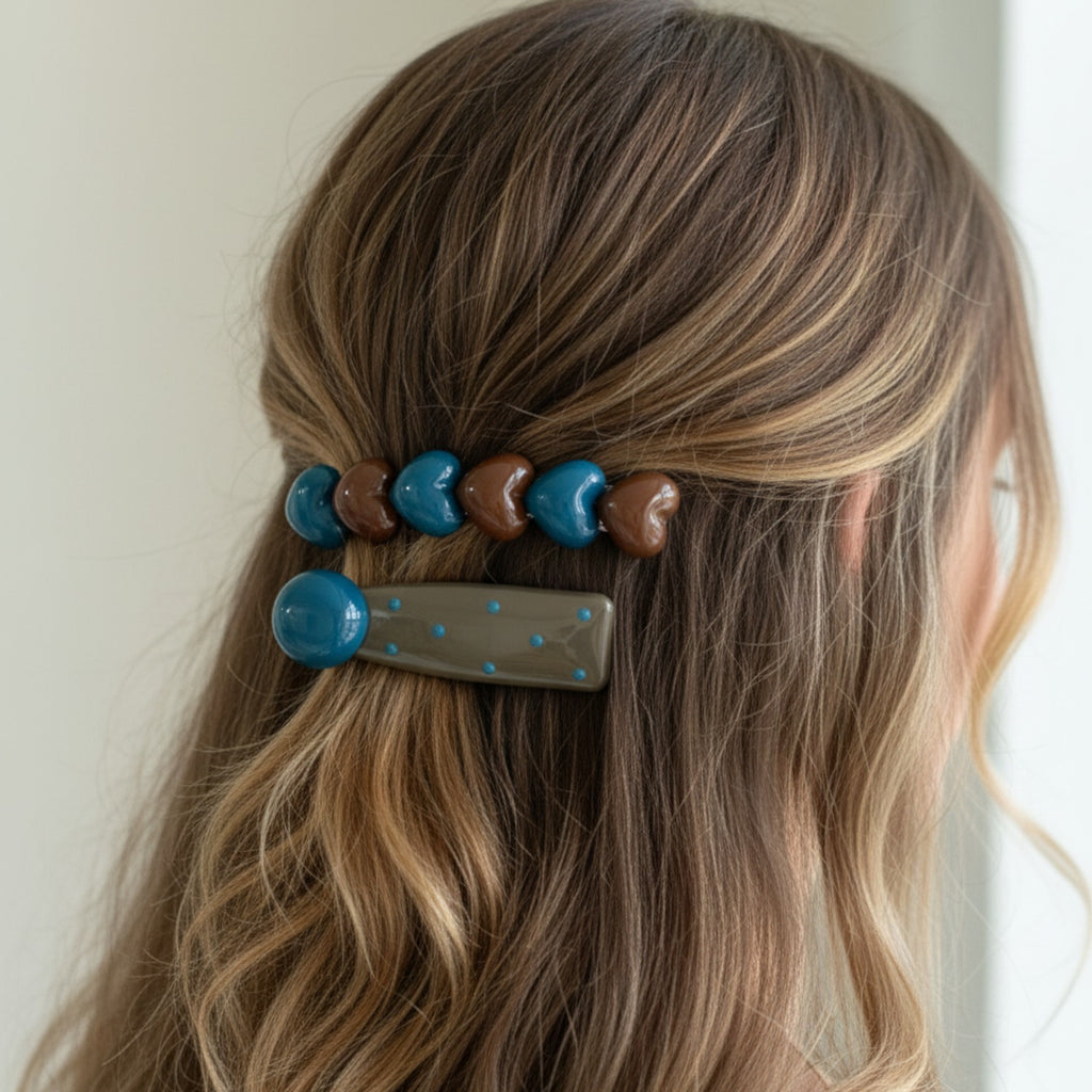 Blue and Brown Teardrop Hair Clip Set