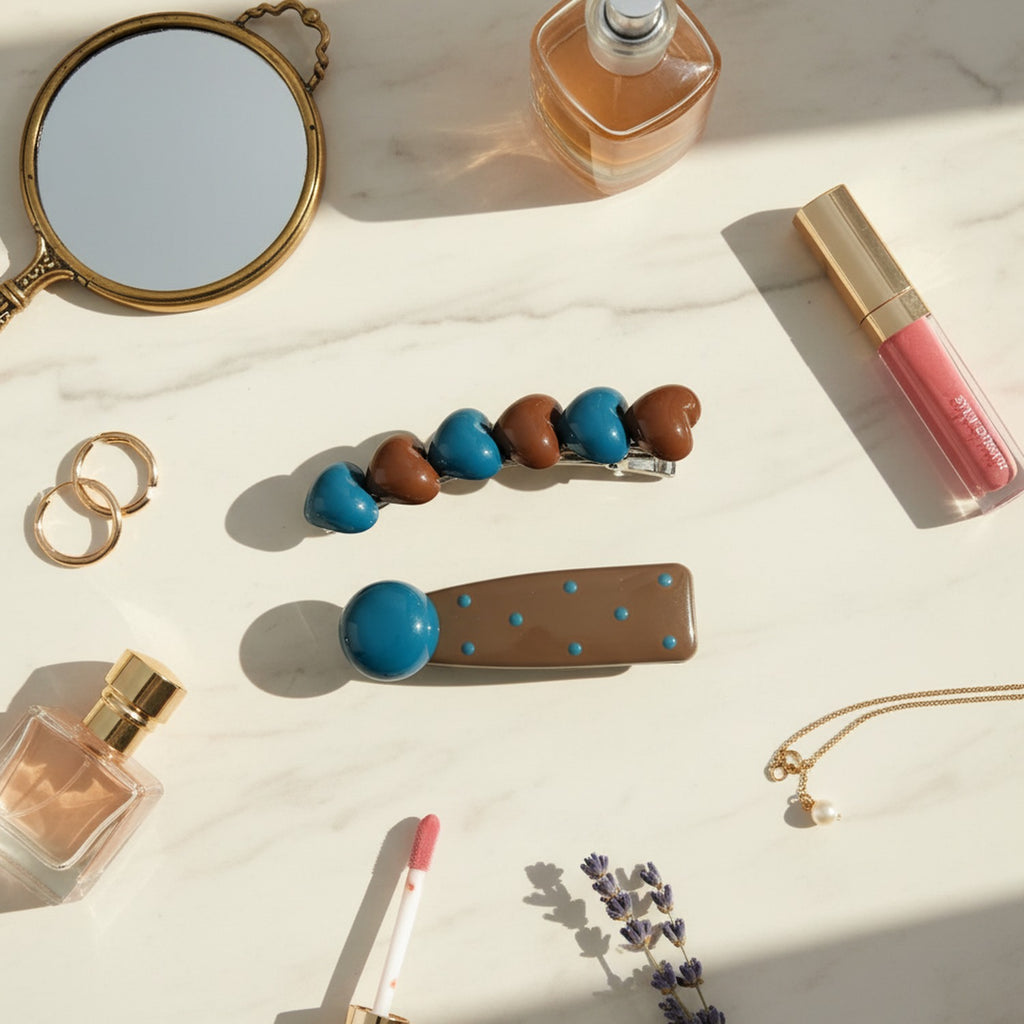 Blue and Brown Teardrop Hair Clip Set – hair accessories (view 3)