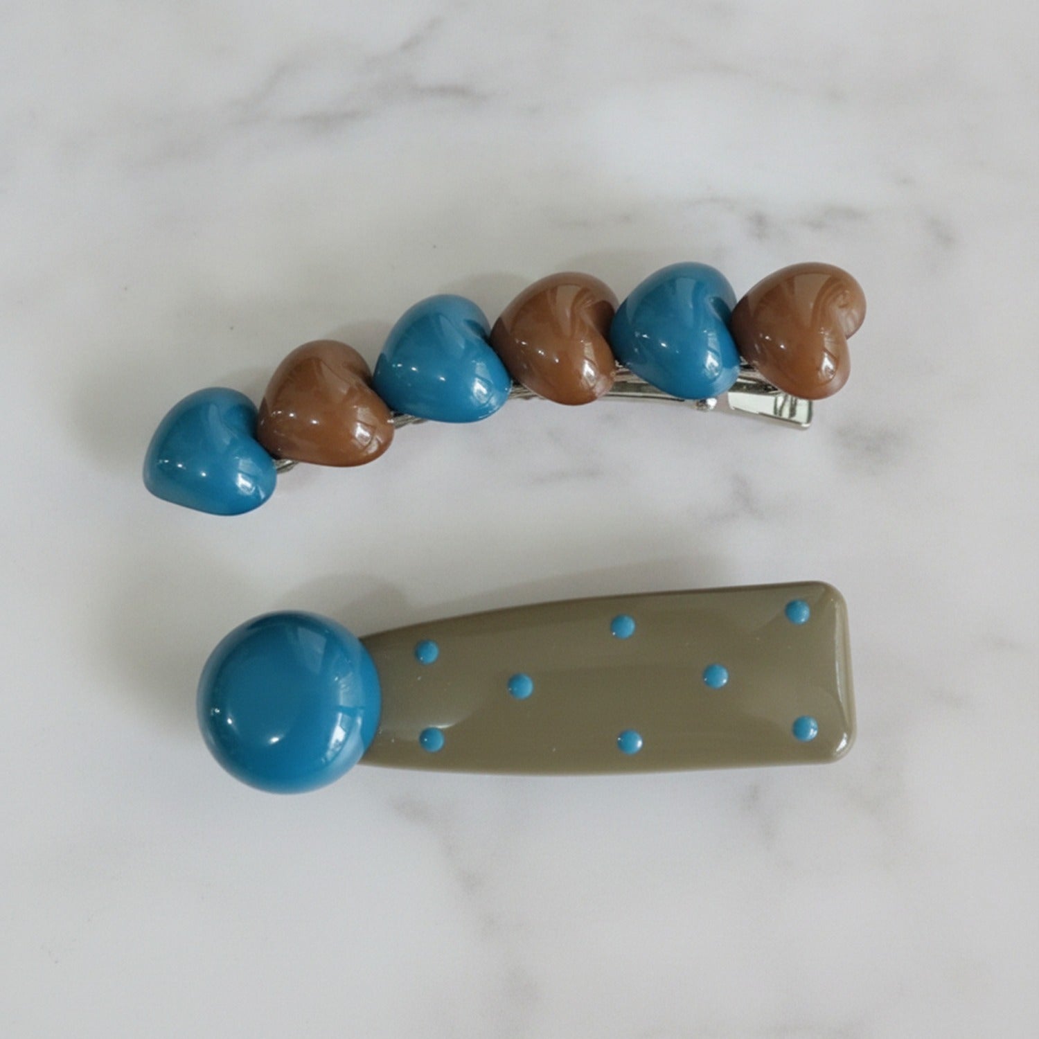 Blue and Brown Teardrop Hair Clip Set