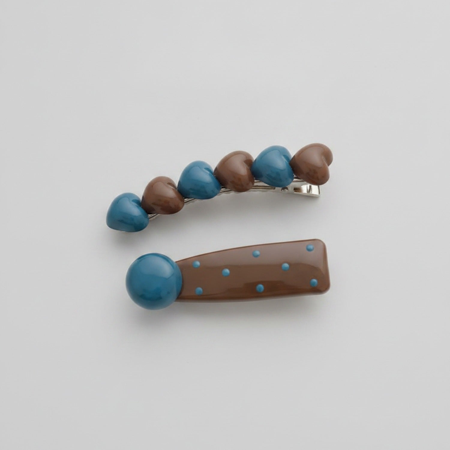 Blue and Brown Teardrop Hair Clip Set