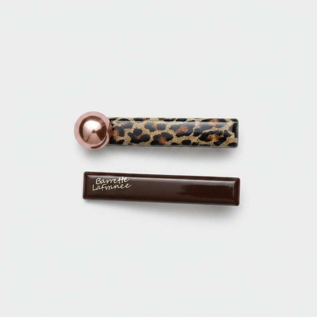 Leopard Print Hair Clip With Rose Gold Ball