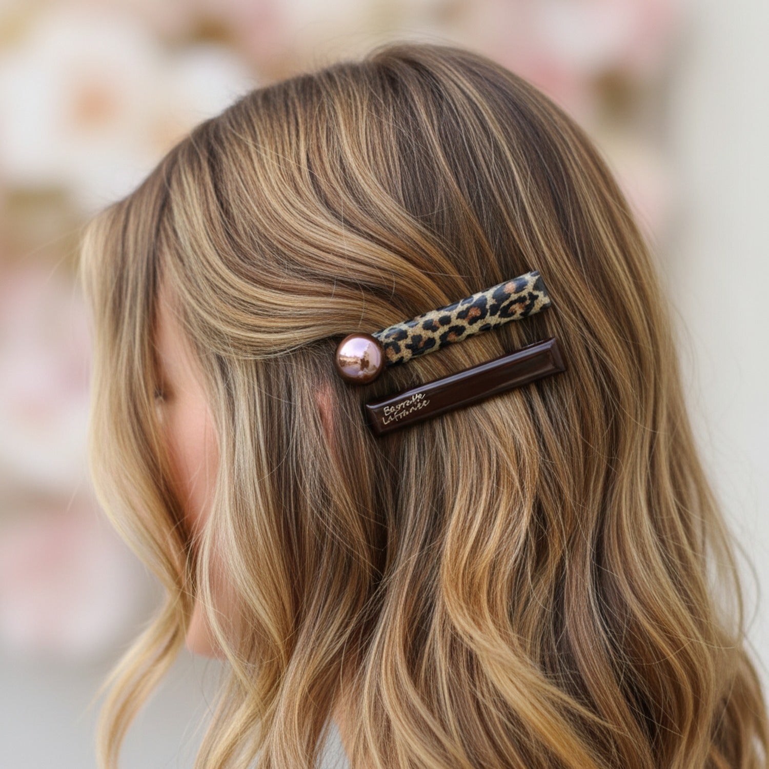Leopard Print Hair Clip With Rose Gold Ball