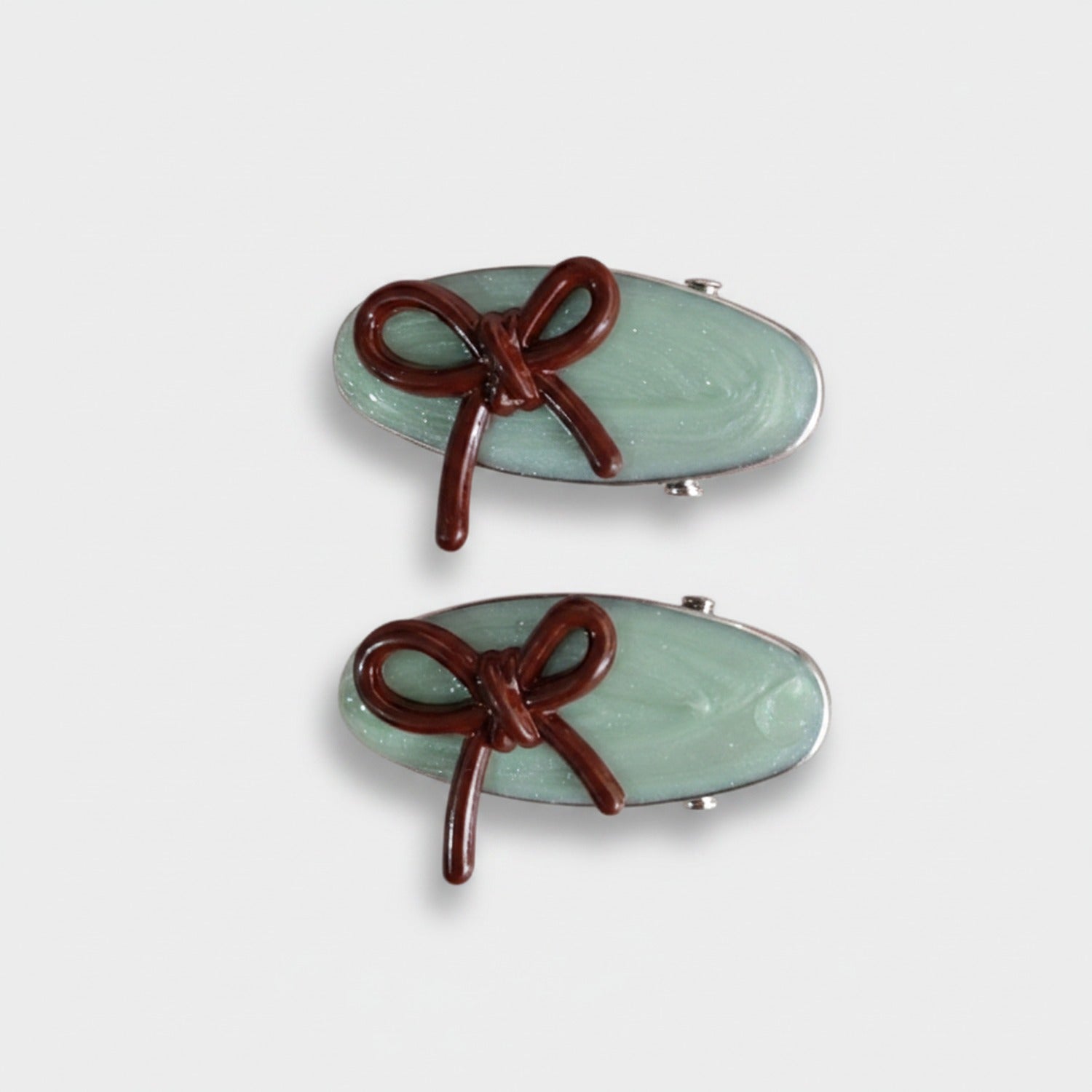 Mint Green Ceramic Bow Hair Clips Pair