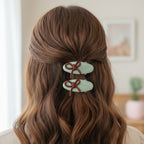 Mint Green Ceramic Bow Hair Clips Pair