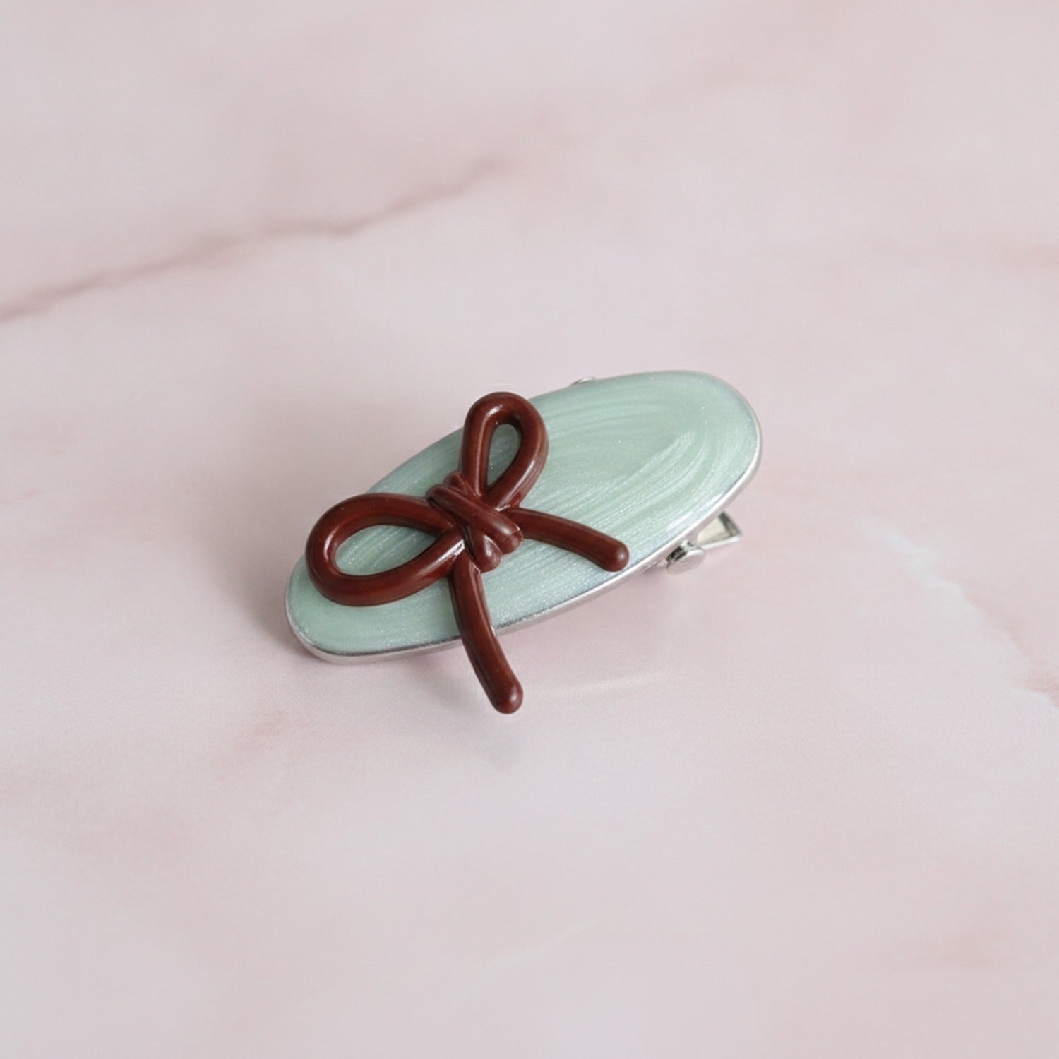 Mint Green Ceramic Bow Hair Clips Pair
