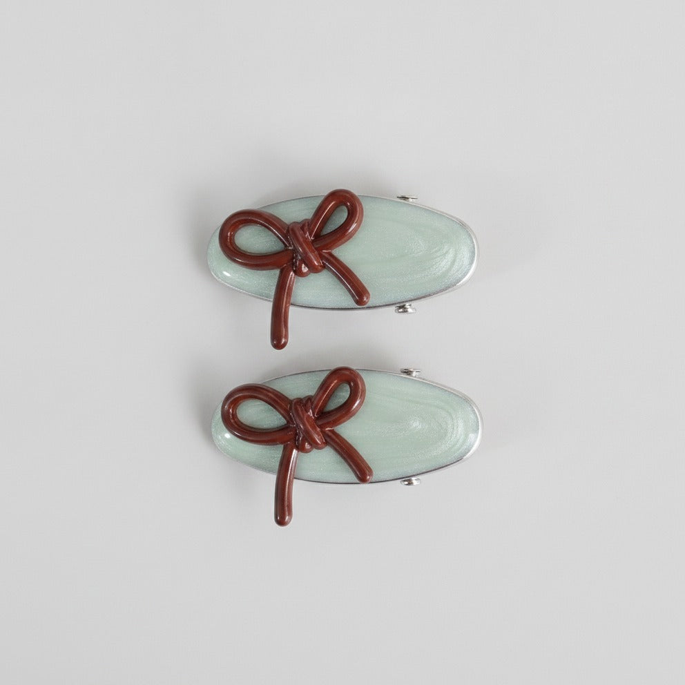 Mint Green Ceramic Bow Hair Clips Pair – hair accessories (view 1)