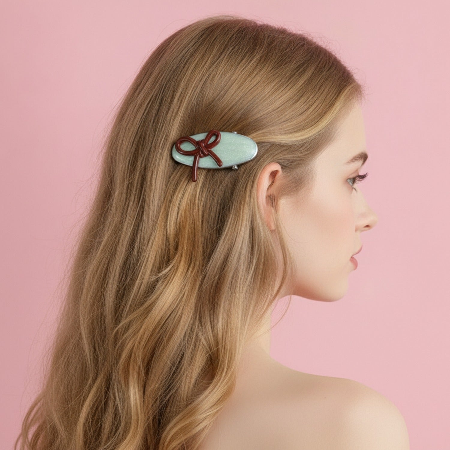 Mint Green Ceramic Bow Hair Clips Pair