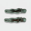 Sage Green Wavy Metal Hair Clips Duo