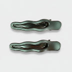 Sage Green Wavy Metal Hair Clips Duo