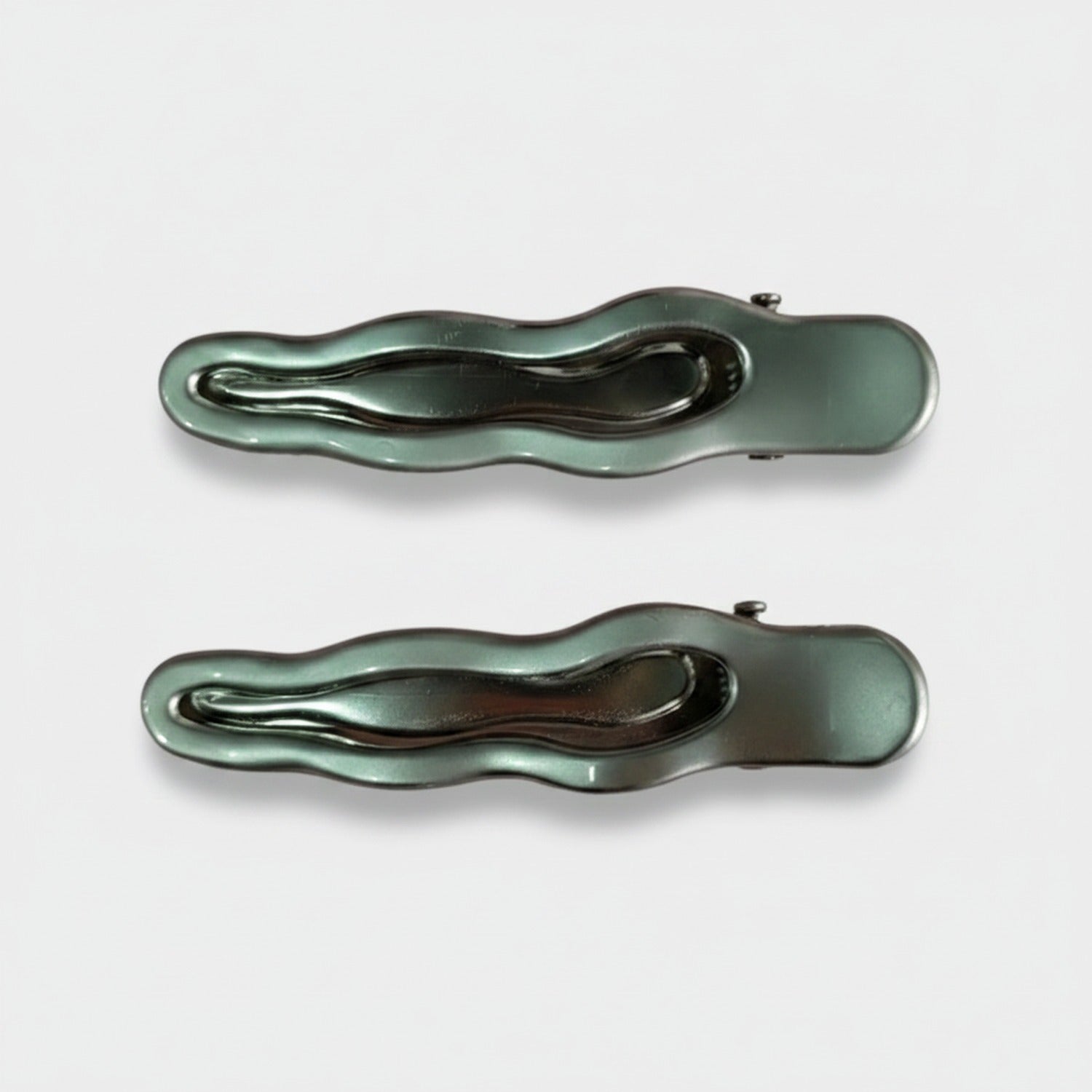 Sage Green Wavy Metal Hair Clips Duo