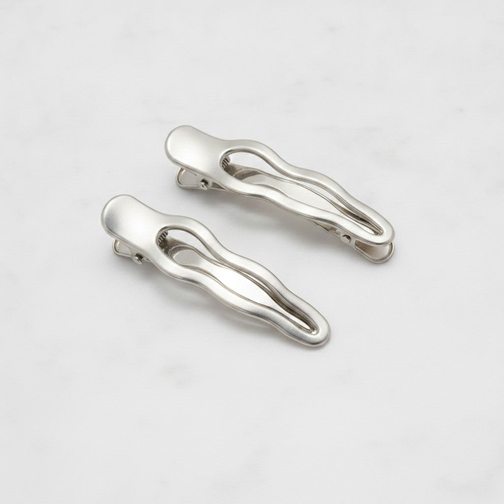 Sage Green Wavy Metal Hair Clips Duo