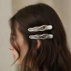 Sage Green Wavy Metal Hair Clips Duo – hair accessories (view 3)