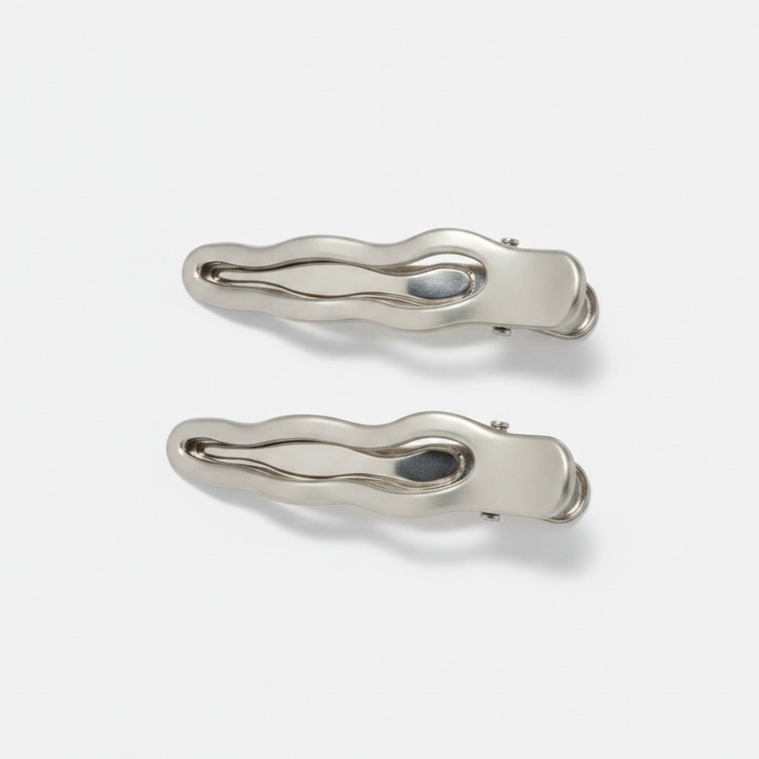 Sage Green Wavy Metal Hair Clips Duo