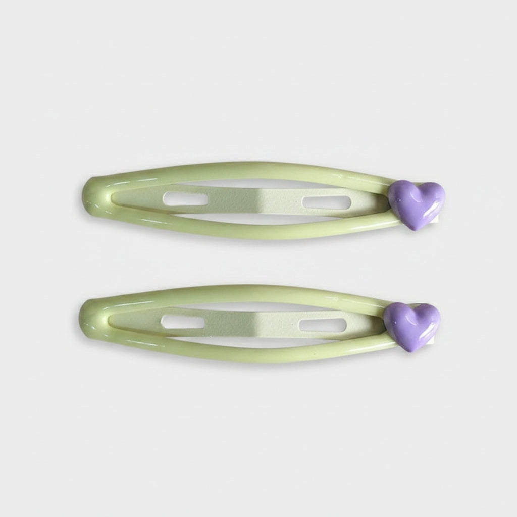 Heart Charm Hair Clips Pastel Green Purple