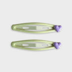 Heart Charm Hair Clips Pastel Green Purple