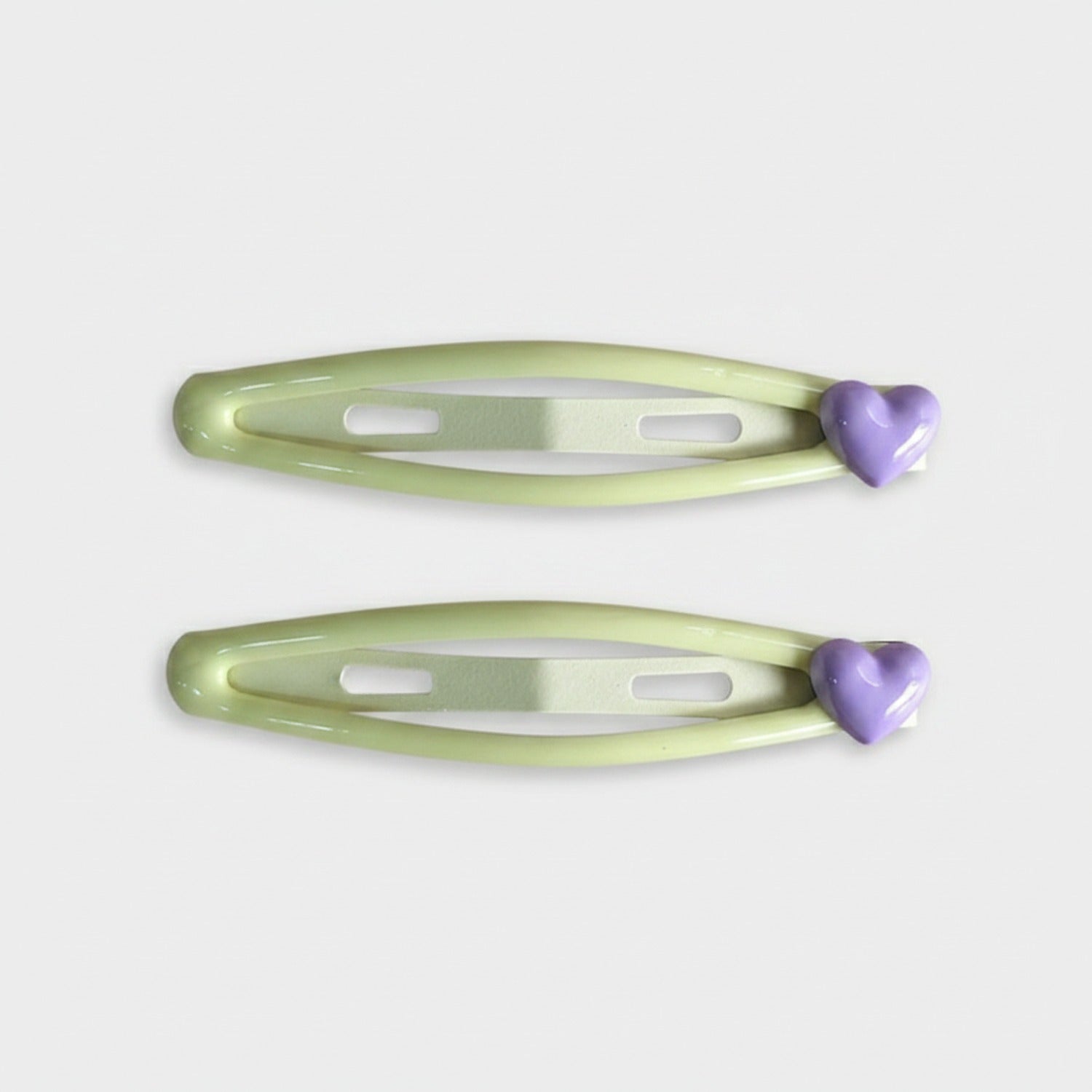 Heart Charm Hair Clips Pastel Green Purple