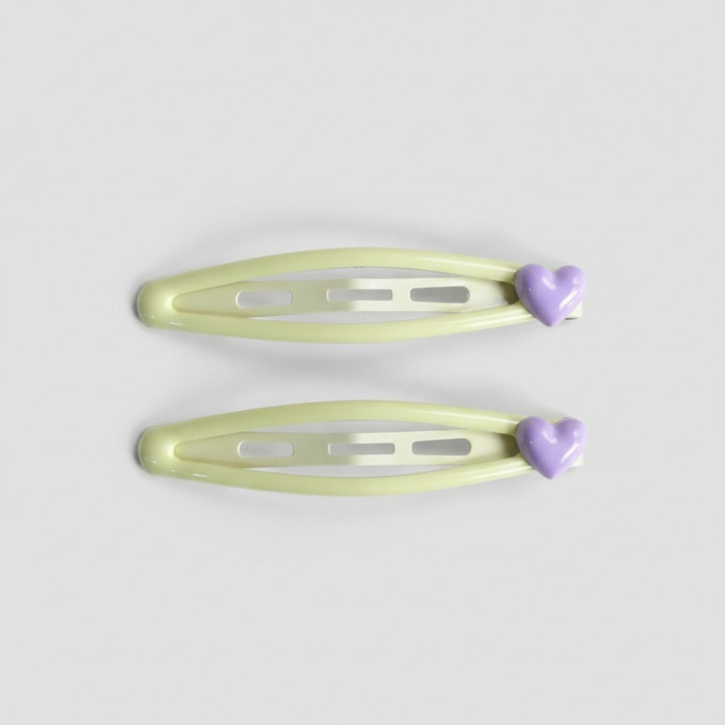 Heart Charm Hair Clips Pastel Green Purple – hair accessories (view 1)
