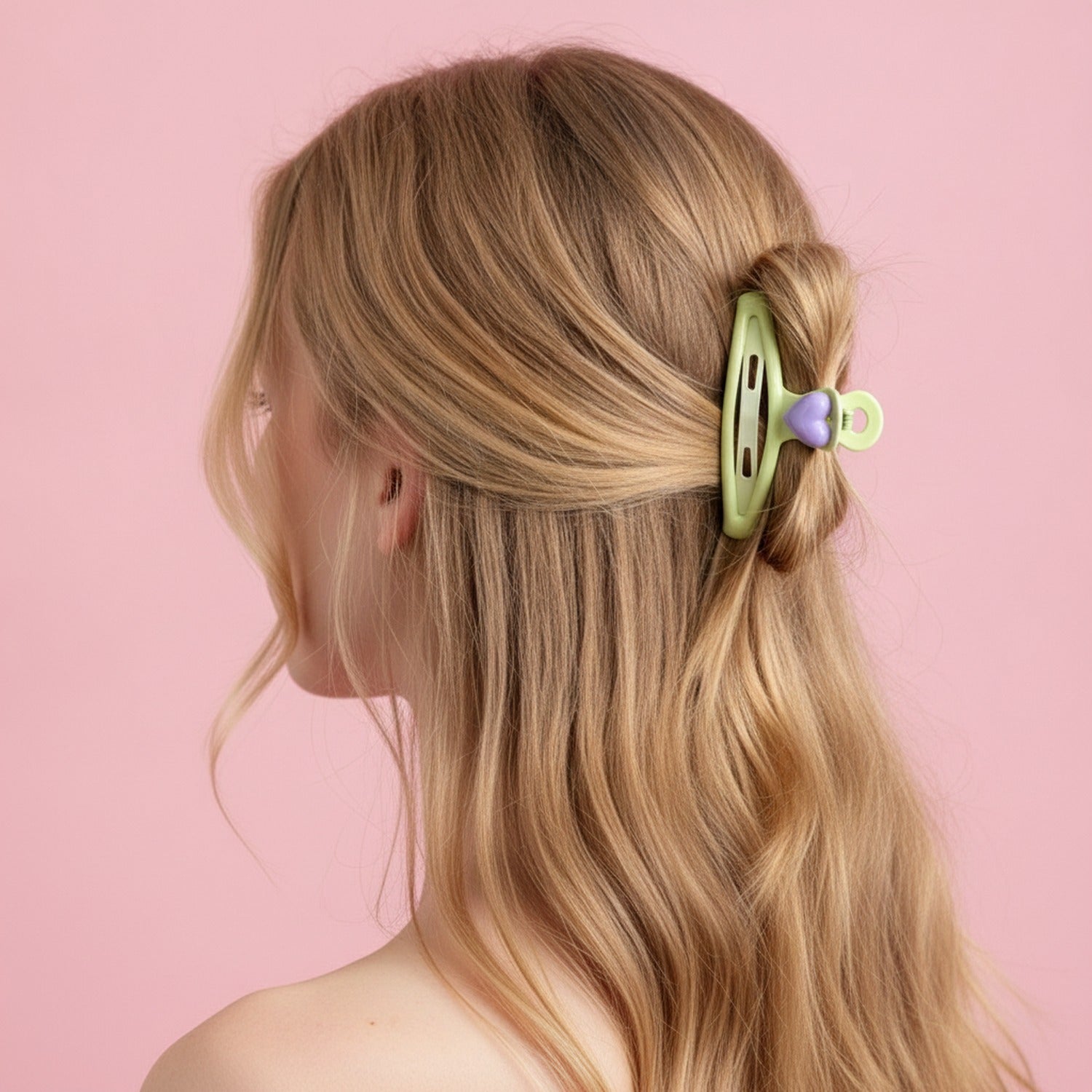 Heart Charm Hair Clips Pastel Green Purple
