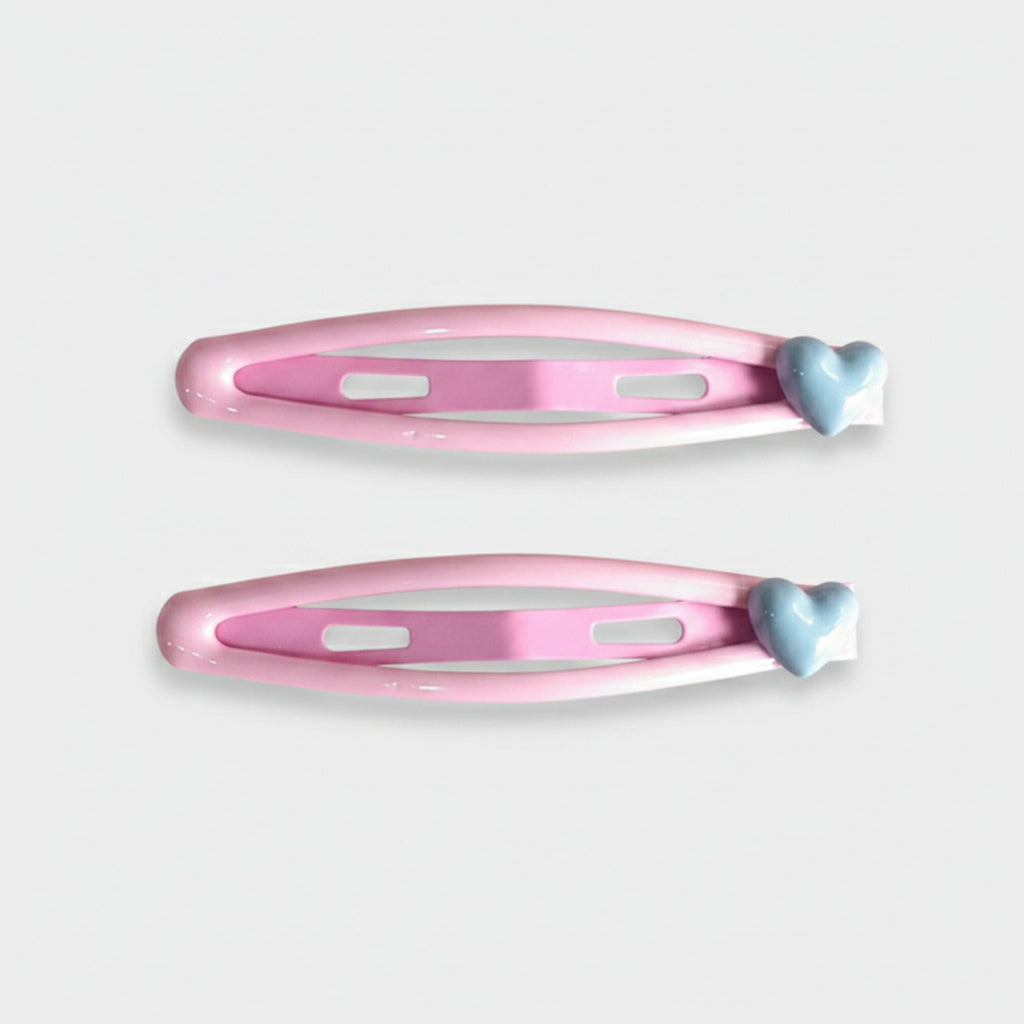 Pink Heart Charm Snap Hair Clips Duo