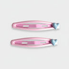 Pink Heart Charm Snap Hair Clips Duo