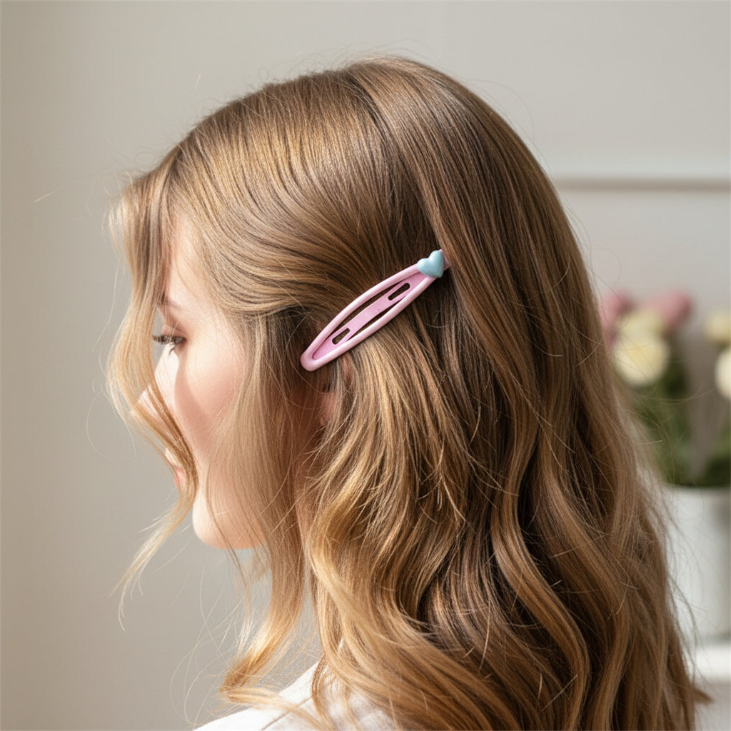Pink Heart Charm Snap Hair Clips Duo