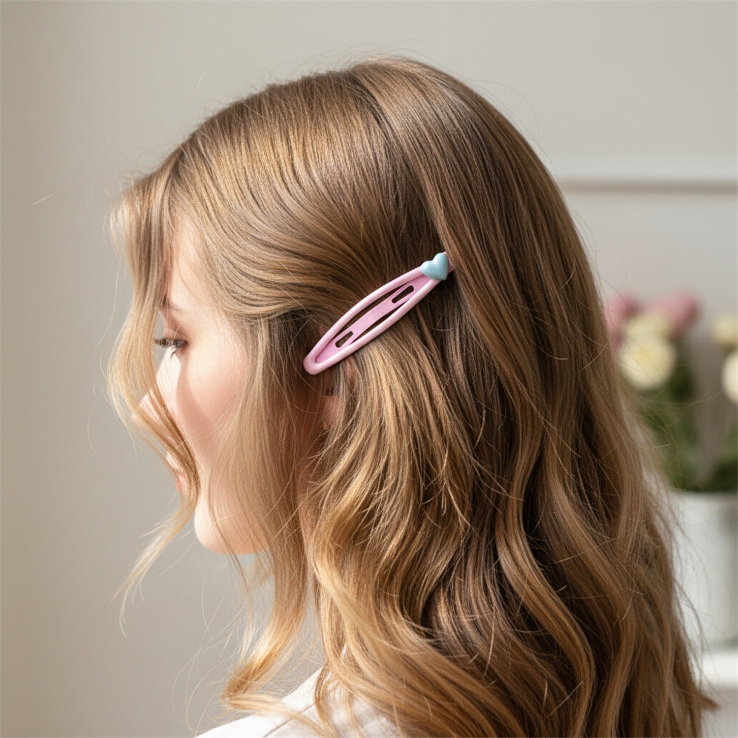 Pink Heart Charm Snap Hair Clips Duo