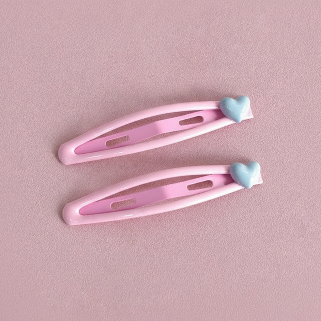 Pink Heart Charm Snap Hair Clips Duo – hair accessories (view 2)