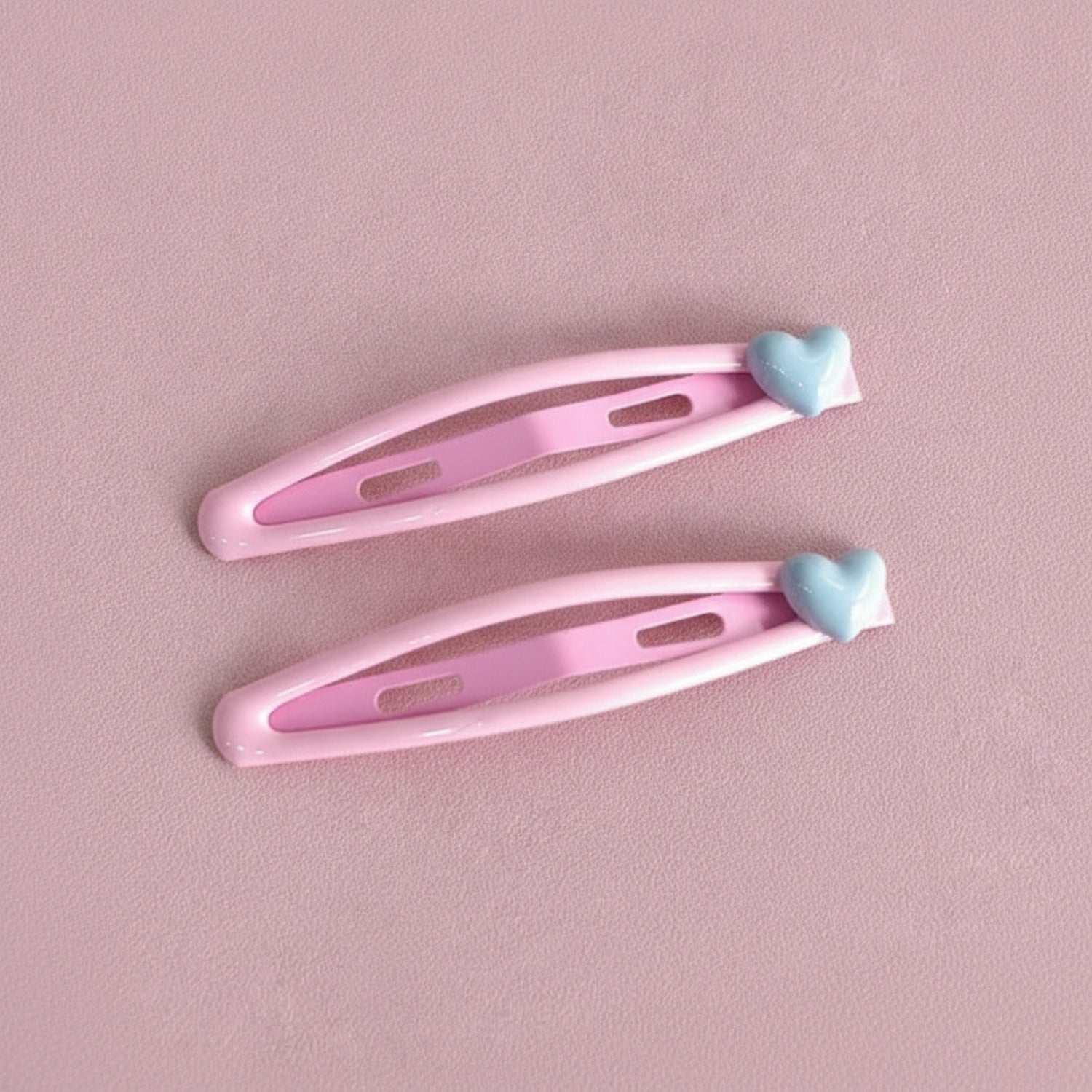 Pink Heart Charm Snap Hair Clips Duo