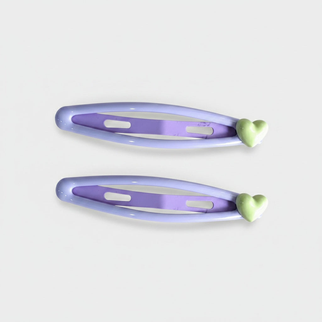 Purple Heart Charm Hair Clips Set